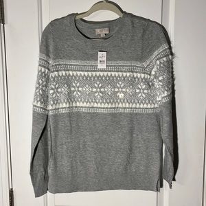 New with tags Loft outlet, gray sweater with white snowflakes
